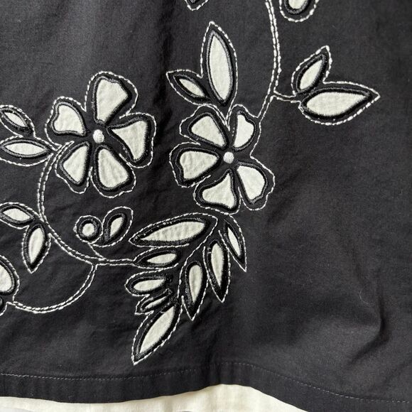 Y2K Black Cotton Midi Skirt White with 3D Floral Embroidery Layered Size 12 - Picture 4 of 9